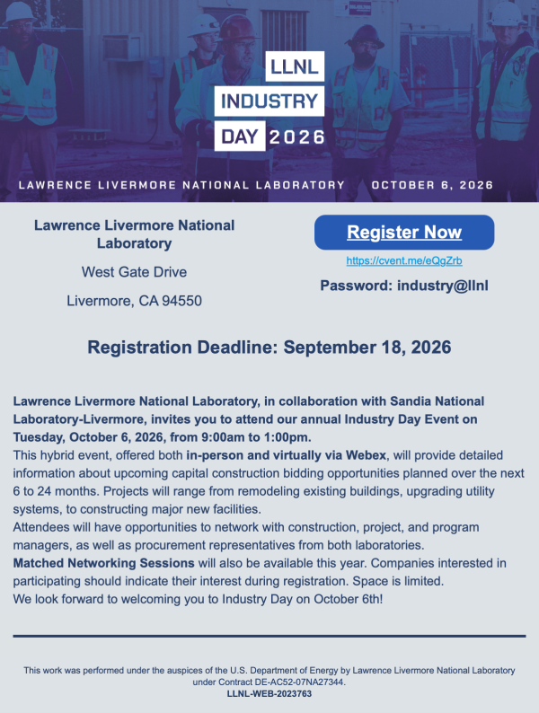 LLNL Industry Day 2026 Registration Flyer